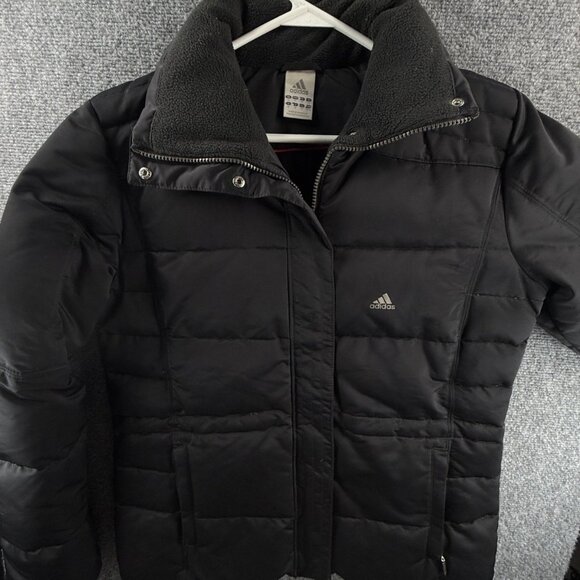 Adidas Size Medium Black Full Zip Pockets Down Fill Winter Jacket Feathers Adult - Picture 1 of 16